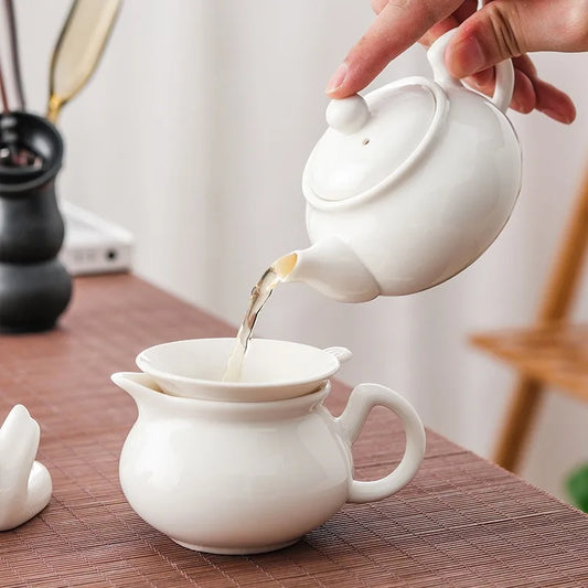 White Porcelain Teapot Chinese Ceramic Tea Infuser Handmade Filter Xishi Pot Traditional Porcelain Tea Set