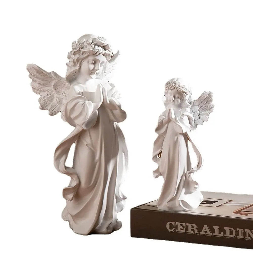 White Praying Angel Girl Figurine Home Decor Carving Angel Statue Living Room Sculpture Crafts Ornaments Home Decoration Gift