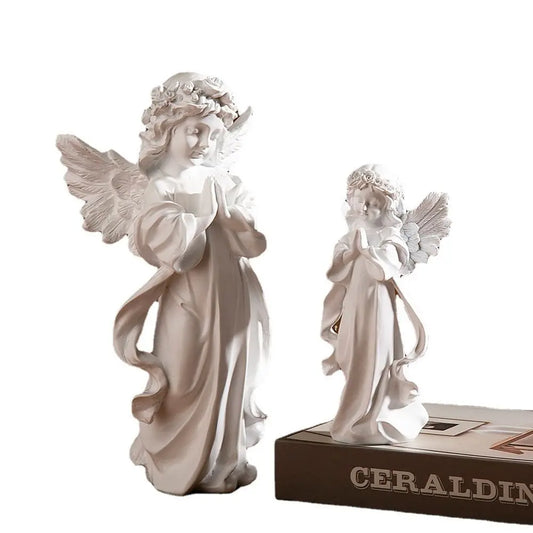 White Praying Angel Girl Figurine Home Decor Carving Angel Statue Living Room Sculpture Crafts Ornaments Home Decoration Gift