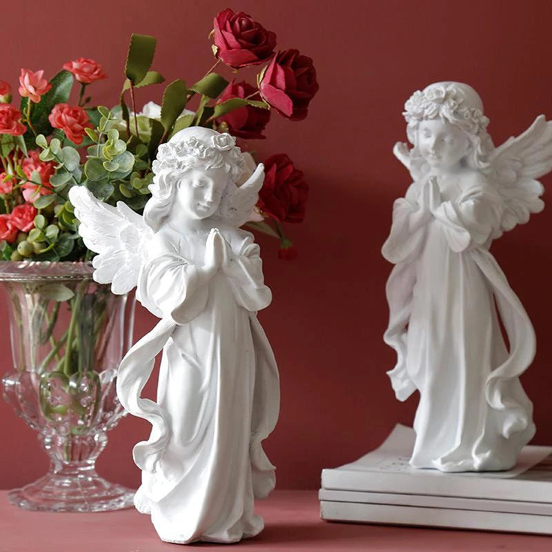 White Praying Angel Girl Figurine Home Decor Carving Angel Statue Living Room Sculpture Crafts Ornaments Home Decoration Gift