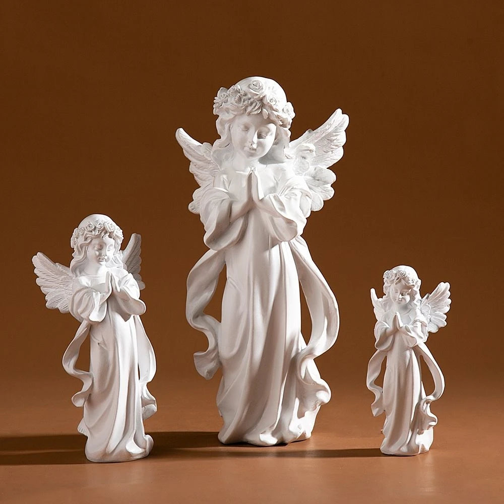 White Praying Angel Girl Figurine Home Decor Carving Angel Statue Living Room Sculpture Crafts Ornaments Home Decoration Gift
