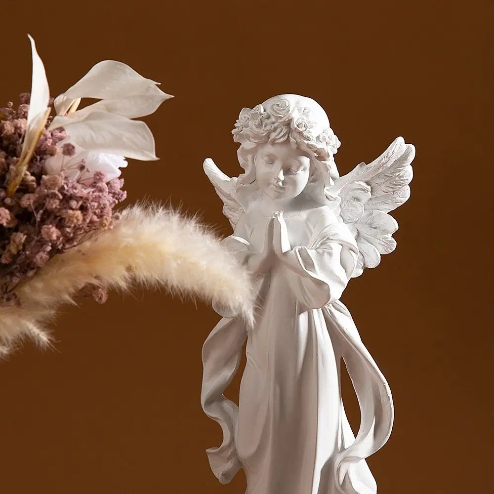 White Praying Angel Girl Figurine Home Decor Carving Angel Statue Living Room Sculpture Crafts Ornaments Home Decoration Gift