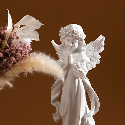 White Praying Angel Girl Figurine Home Decor Carving Angel Statue Living Room Sculpture Crafts Ornaments Home Decoration Gift