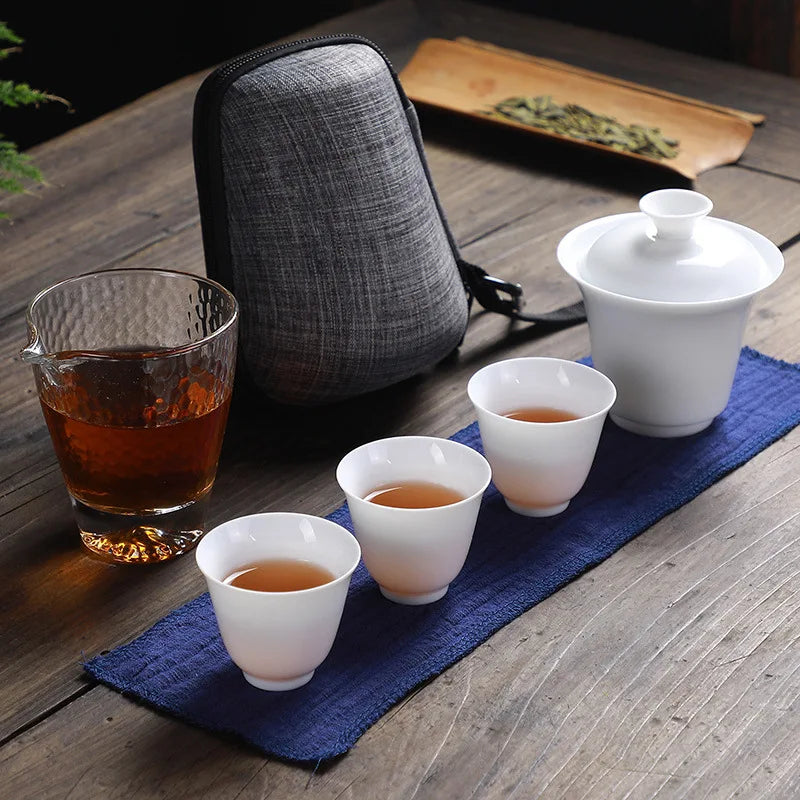 White ceramic teapot gaiwan porcelain  tea sets 3 cups a tea sets teacups a portable travel tea set drinkware Free shipping B34