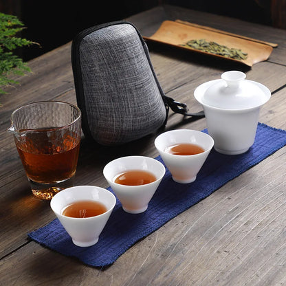 White ceramic teapot gaiwan porcelain  tea sets 3 cups a tea sets teacups a portable travel tea set drinkware Free shipping B34