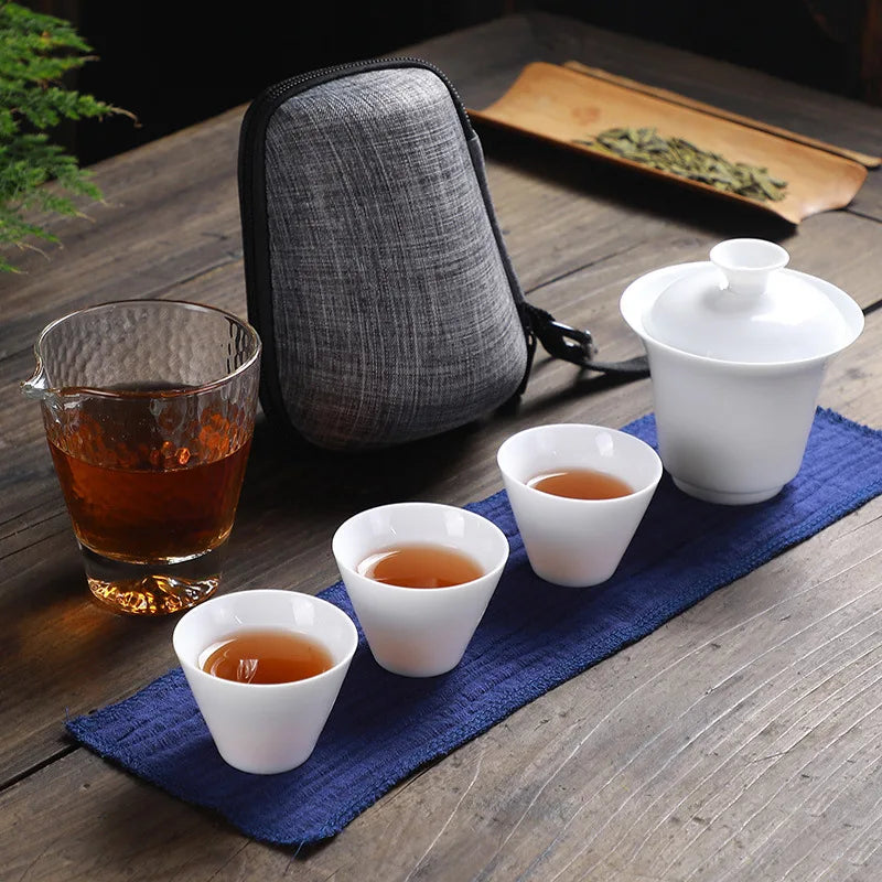 White ceramic teapot gaiwan porcelain  tea sets 3 cups a tea sets teacups a portable travel tea set drinkware Free shipping B34