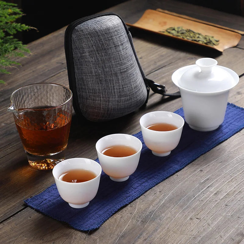 White ceramic teapot gaiwan porcelain  tea sets 3 cups a tea sets teacups a portable travel tea set drinkware Free shipping B34