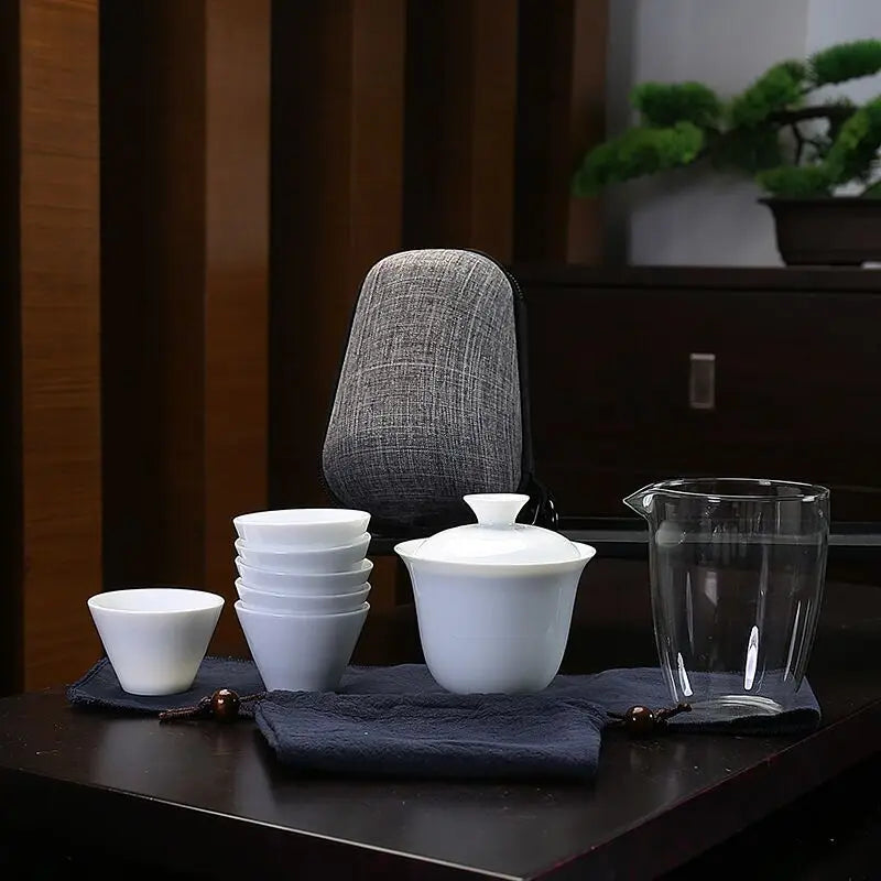 White ceramic teapot gaiwan with 3 cups 4 cups gaiwan tea sets portable travel tea sets drinkware