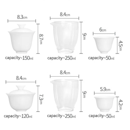 White ceramic teapot gaiwan with 3 cups 4 cups gaiwan tea sets portable travel tea sets drinkware