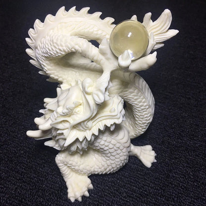 White dragon play bead statue，Exquisite hand-carved，Modern art sculpture，High-end home decorations，Chinese mascot gift statue