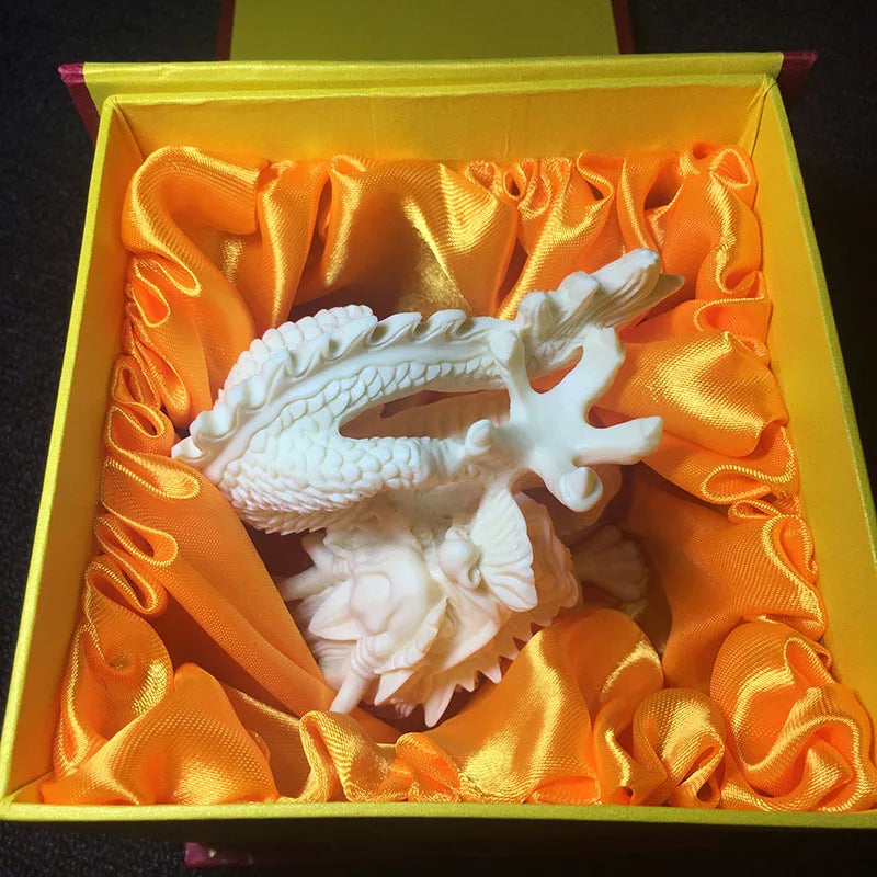 White dragon play bead statue，Exquisite hand-carved，Modern art sculpture，High-end home decorations，Chinese mascot gift statue