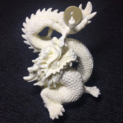 White dragon play bead statue，Exquisite hand-carved，Modern art sculpture，High-end home decorations，Chinese mascot gift statue