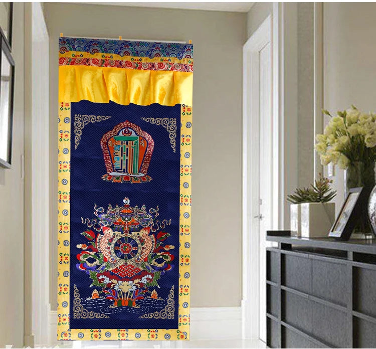 Wholesale 180CM LARGE Greco-Buddhist Nepal Tibet Buddhism ART Kalachakra Auspicious Embroidery Tapestry Door curtain talisman