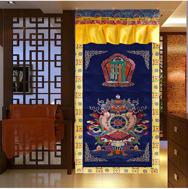 Wholesale 180CM LARGE Greco-Buddhist Nepal Tibet Buddhism ART Kalachakra Auspicious Embroidery Tapestry Door curtain talisman