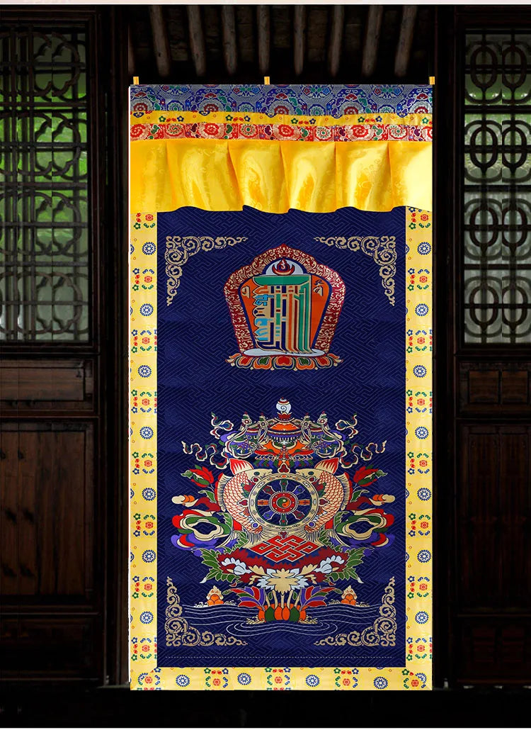 Wholesale 180CM LARGE Greco-Buddhist Nepal Tibet Buddhism ART Kalachakra Auspicious Embroidery Tapestry Door curtain talisman