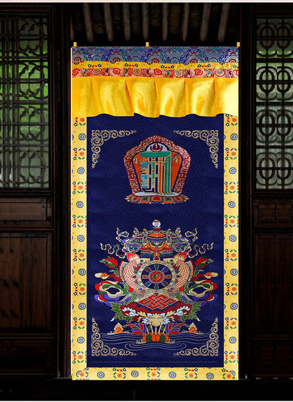 Wholesale 180CM LARGE Greco-Buddhist Nepal Tibet Buddhism ART Kalachakra Auspicious Embroidery Tapestry Door curtain talisman