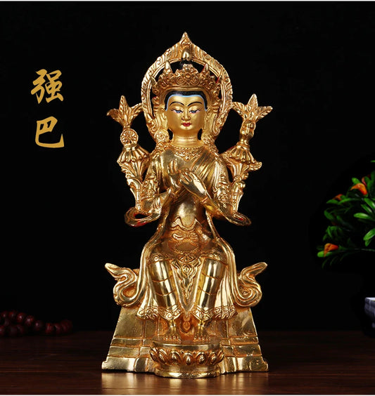 Wholesale   23CM HOME family efficacious Talisman Buddhism full Gilding Gold-plated jampa Buddha of the future Buddha statue