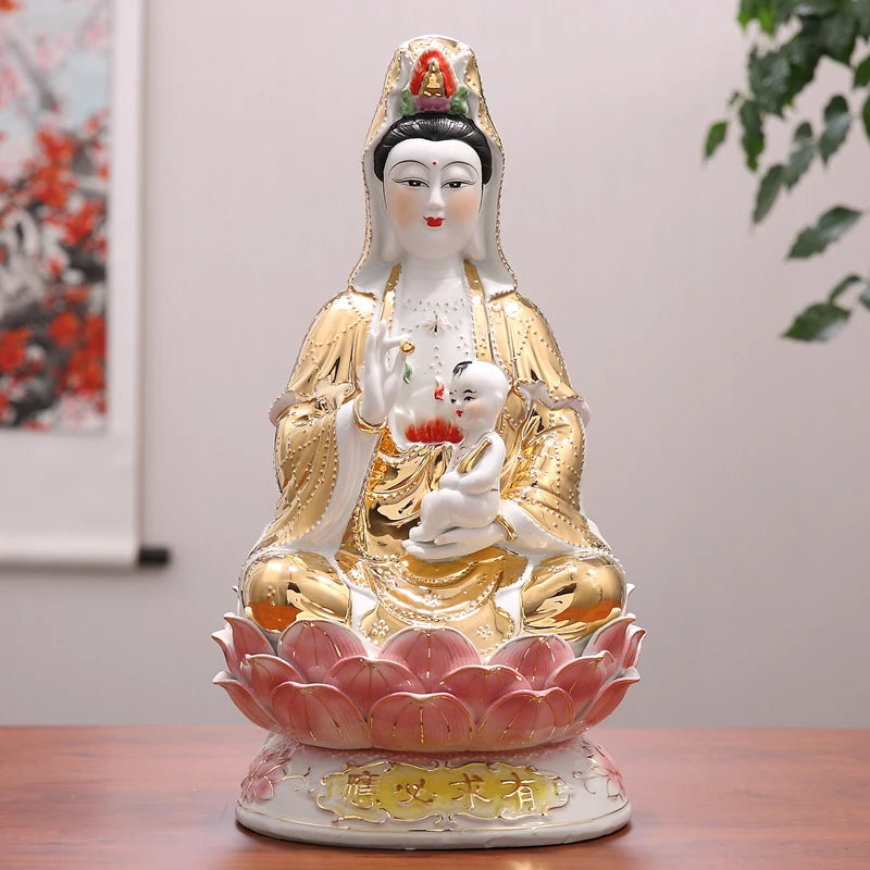 Wholesale Buddha statues Family worship TU DI GONG God of wealth PING AN SONG ZI GUAN YIN statue Bring good luck Recruit wealth