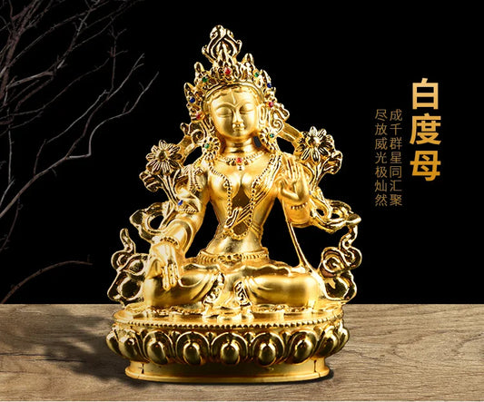 Wholesale Buddha statues HOME efficacious Protection bless family Avalokitesvara White Tara Guanyin Buddha brass gilding statue