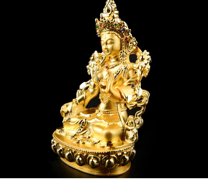 Wholesale Buddha statues HOME efficacious Protection bless family Avalokitesvara White Tara Guanyin Buddha brass gilding statue