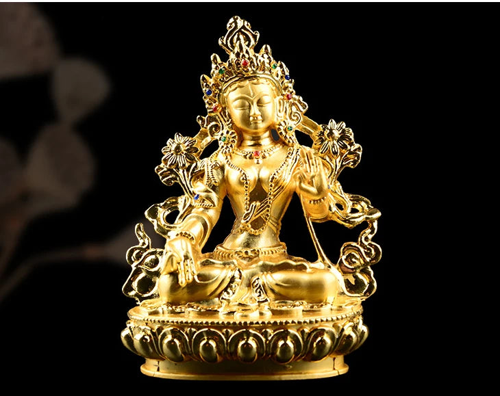 Wholesale Buddha statues HOME efficacious Protection bless family Avalokitesvara White Tara Guanyin Buddha brass gilding statue