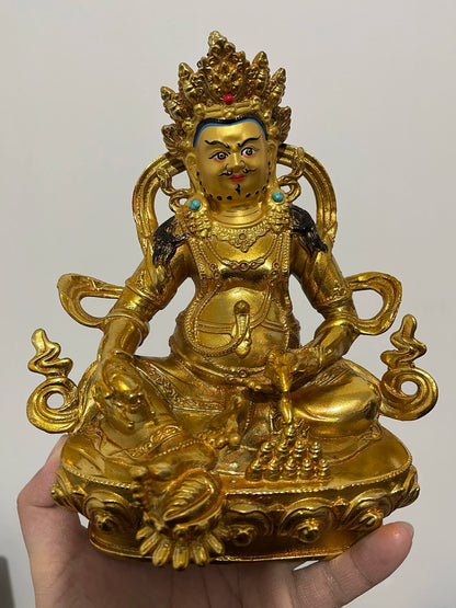 Wholesale Buddhism supply # 21CM Jambhala fortune God  gilding COPPER Buddha statue bring wealth MONEY luck HOME Temple Worship