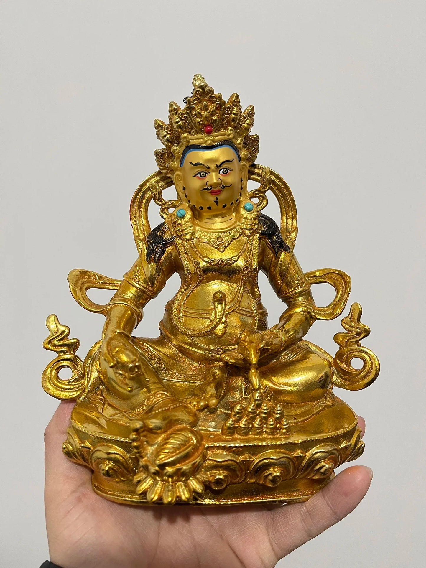Wholesale Buddhism supply # 21CM Jambhala fortune God  gilding COPPER Buddha statue bring wealth MONEY luck HOME Temple Worship