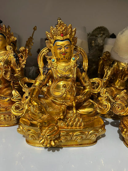 Wholesale Buddhism supply # 21CM Jambhala fortune God  gilding COPPER Buddha statue bring wealth MONEY luck HOME Temple Worship