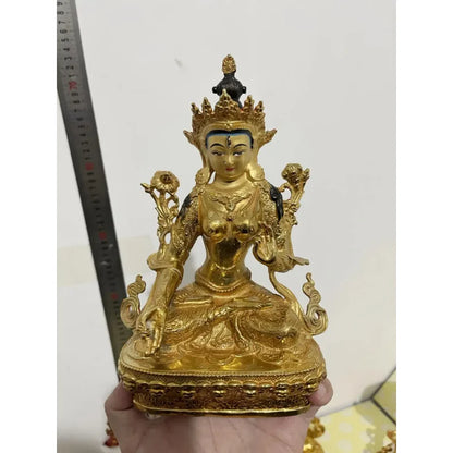 Wholesale Buddhism supply Goddess guanyin Buddha Bless health longevity HOME Temple Worship gilding COPPER Buddha statue