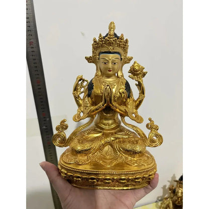 Wholesale Buddhism supply Goddess guanyin Buddha HOME Temple Worship safety healthy protection gilding COPPER Buddha statue