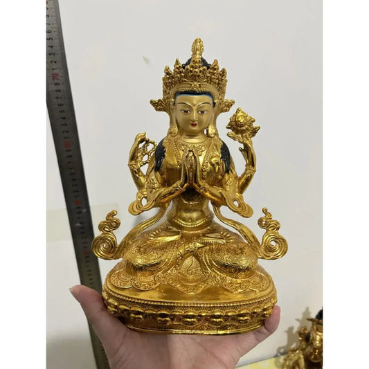 Wholesale Buddhism supply Goddess guanyin Buddha HOME Temple Worship safety healthy protection gilding COPPER Buddha statue