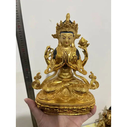 Wholesale Buddhism supply Goddess guanyin Buddha HOME Temple Worship safety healthy protection gilding COPPER Buddha statue