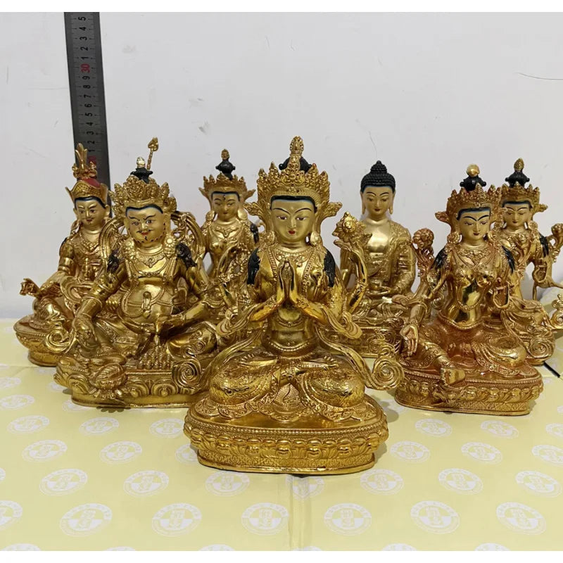Wholesale Buddhism supply Goddess guanyin Buddha HOME Temple Worship safety healthy protection gilding COPPER Buddha statue