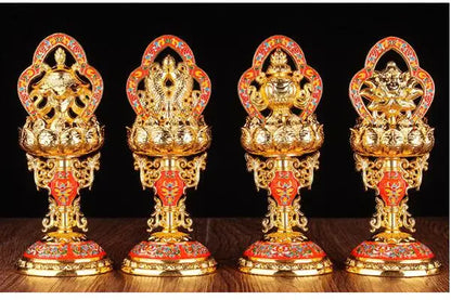 Wholesale Buddhist Buddhism efficacious Protection Tibet Nepal Gold-plated Eight 8P Auspicious Symbols of Buddhism brass statue