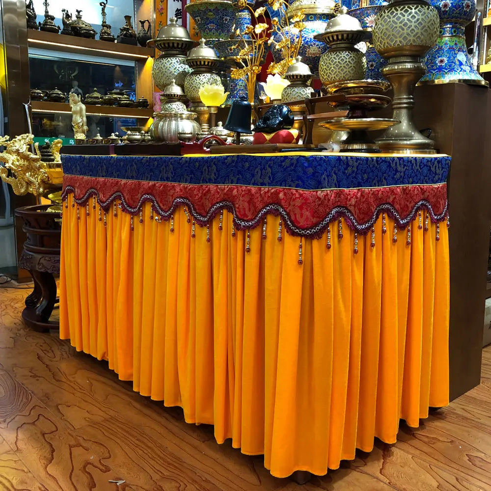 Wholesale Buddhist Taoism Customized custom made Buddhism Temple Buddha Altar cover golden Table circumference cloth curtain