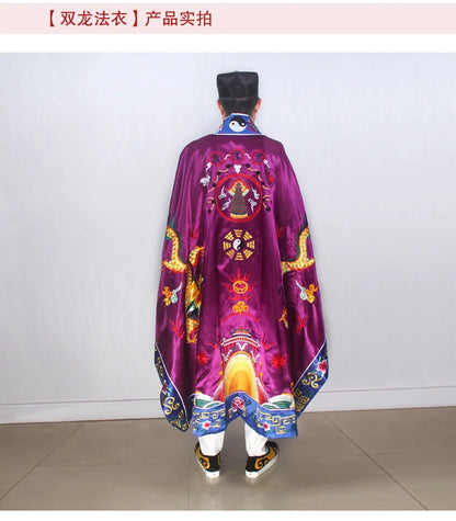 Wholesale Buddhist Taoism supplies Temple Taoist abbey priest monk Auspicious Double Dragon Embroidery Costume purple robe