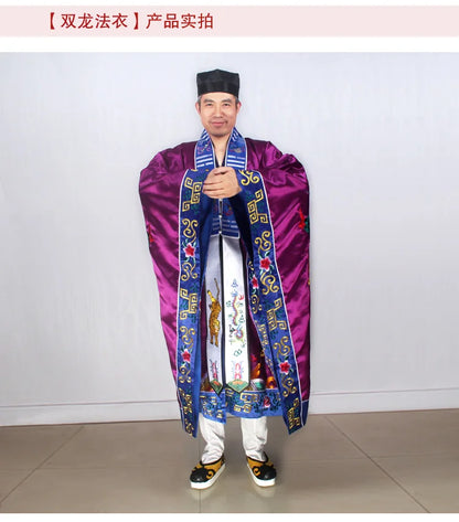 Wholesale Buddhist Taoism supplies Temple Taoist abbey priest monk Auspicious Double Dragon Embroidery Costume purple robe