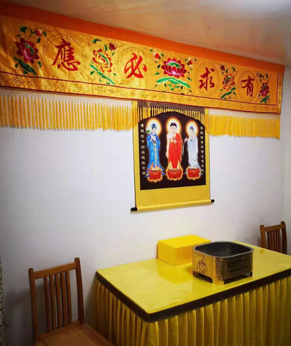 Wholesale Buddhist Taoism supply Temple HOME altar Worship Buddha Embroidery Altar table wall Hanging Curtain banner streamer