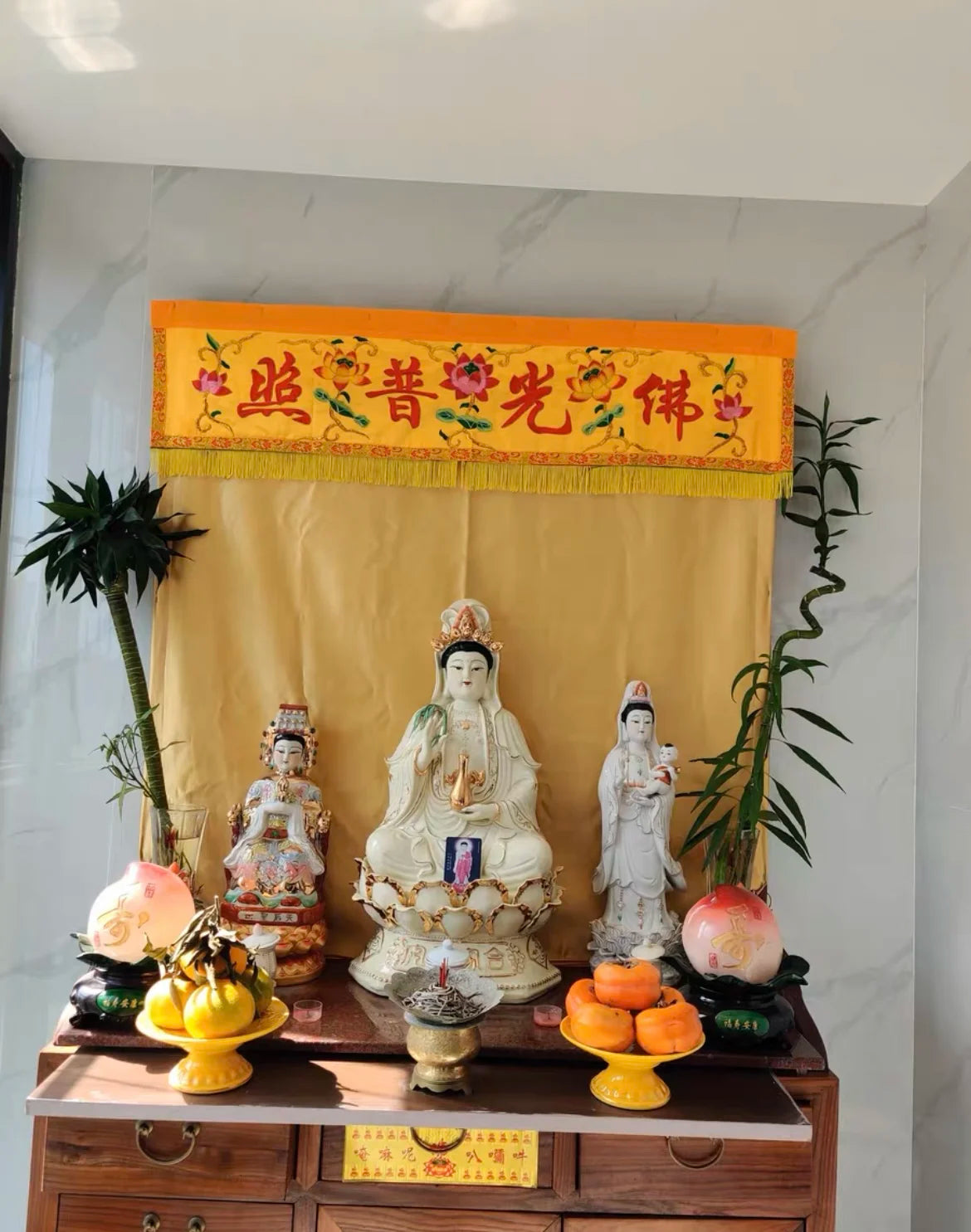 Wholesale Buddhist Taoism supply Temple HOME altar Worship Buddha Embroidery Altar table wall Hanging Curtain banner streamer