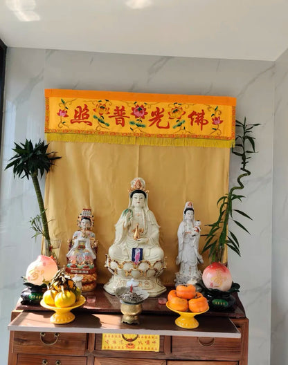 Wholesale Buddhist Taoism supply Temple HOME altar Worship Buddha Embroidery Altar table wall Hanging Curtain banner streamer