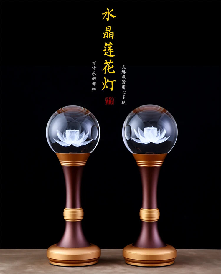 Wholesale Buddhist article # 2PCS # Greco-Buddhist HOME SHOP Temple Buddhism recite chant scriptures prayer Crystal Lotus lamps