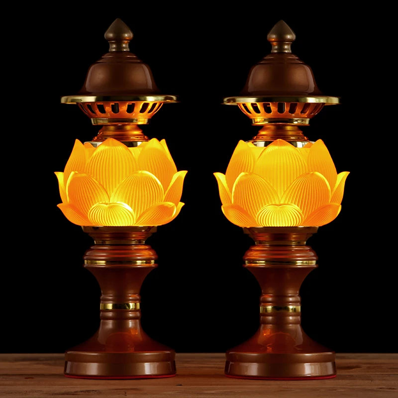 Wholesale Buddhist article # 2PCS # Greco-Buddhist HOME SHOP Temple Buddhism recite scriptures prayer bless Crystal Lotus lamps