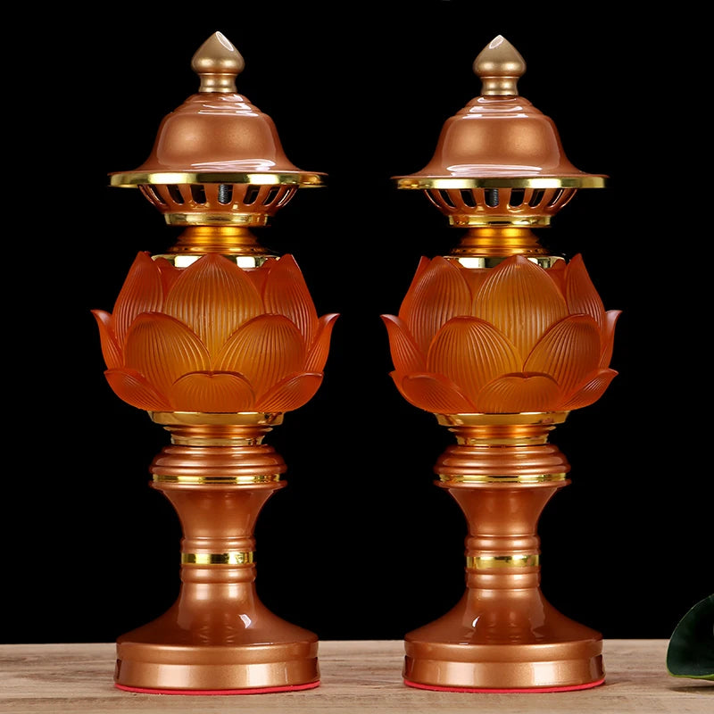 Wholesale Buddhist article # 2PCS # Greco-Buddhist HOME SHOP Temple Buddhism recite scriptures prayer bless Crystal Lotus lamps