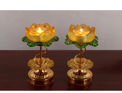 Wholesale Buddhist articles GOOD   HOME family Protection Talisman- A pair Colored Glaze Lotus lamp holder Holy water cup