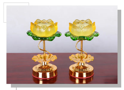 Wholesale Buddhist articles GOOD   HOME family Protection Talisman- A pair Colored Glaze Lotus lamp holder Holy water cup