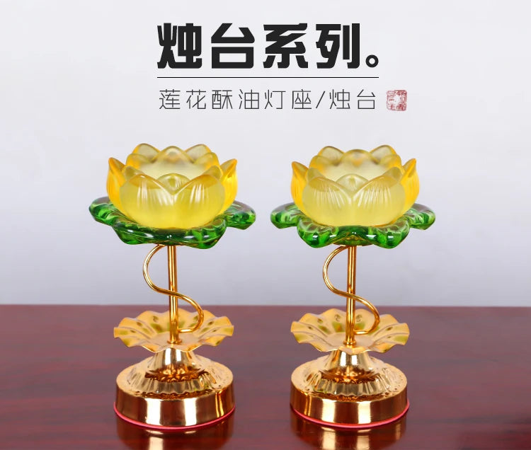 Wholesale Buddhist articles GOOD   HOME family Protection Talisman- A pair Colored Glaze Lotus lamp holder Holy water cup