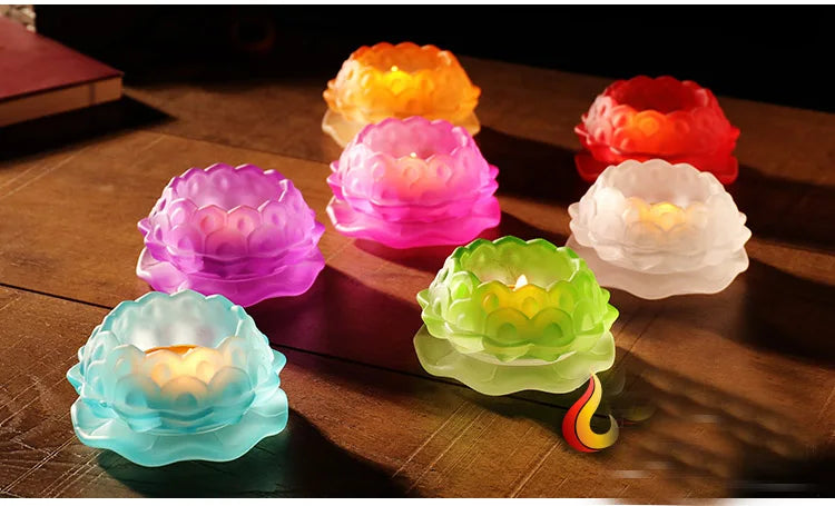 Wholesale Buddhist articles -TOP COOL--HOME Birthday part art - 7PCS- Colored Glaze Lotus lamp holder Holy water cup