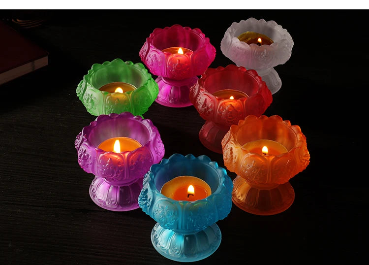 Wholesale Buddhist articles -efficacious HOME family Protection Talisman- 7PCS- Colored Glaze Lotus lamp holder Holy water cup