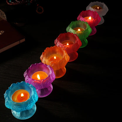 Wholesale Buddhist articles -efficacious HOME family Protection Talisman- 7PCS- Colored Glaze Lotus lamp holder Holy water cup