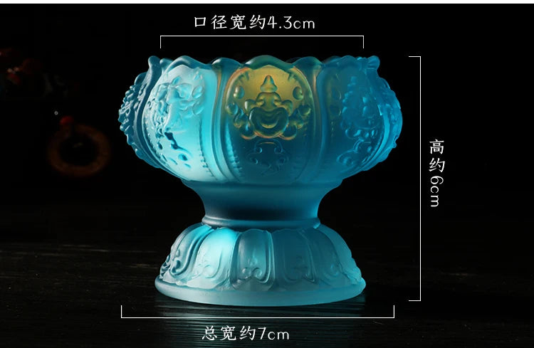 Wholesale Buddhist articles -efficacious HOME family Protection Talisman- 7PCS- Colored Glaze Lotus lamp holder Holy water cup